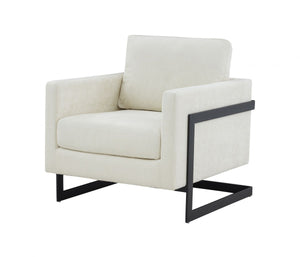 VIG Furniture Modrest Prince - Contemporary Cream Fabric + Black Metal Accent Chair VGRHRHS-AC-257-WHT-CH VGRHRHS-AC-257-WHT-CH