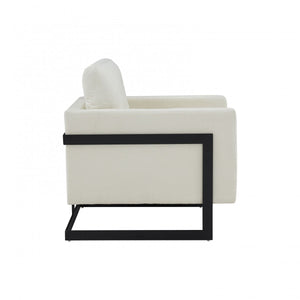 VIG Furniture Modrest Prince - Contemporary Cream Fabric + Black Metal Accent Chair VGRHRHS-AC-257-WHT-CH VGRHRHS-AC-257-WHT-CH