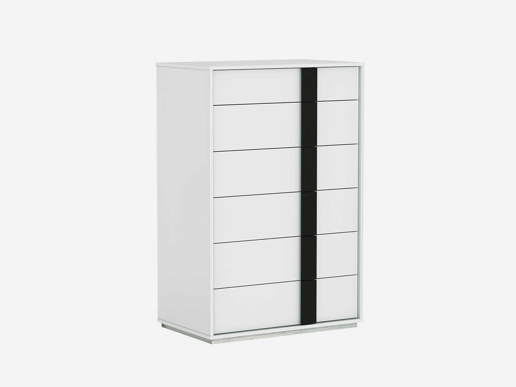 Kimberly Chest Of Drawers, High Gloss White With Self Closing Runners, Handle In Matte Black