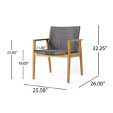 Noble House Bryan Outdoor Wicker and Acacia Wood Club Chairs (Set of 2), Gray and Teak