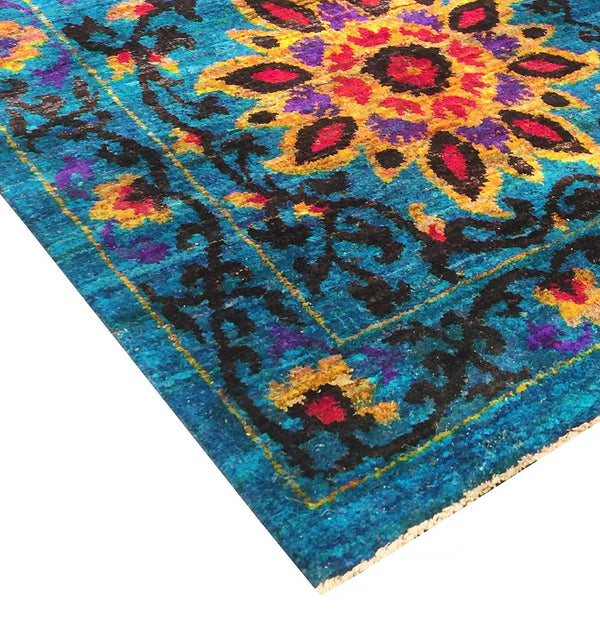 Pasargad Azerbaijan Collection Hand-Knotted Sari Silk Area Rug ' ' , Blue PSLK-24 5X8-PASARGAD