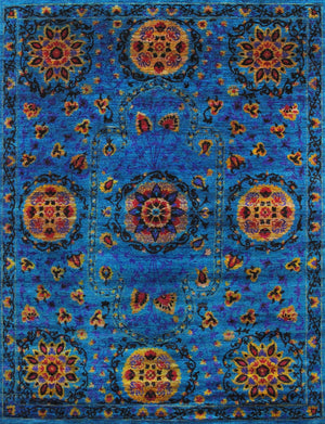 Pasargad Azerbaijan Collection Hand-Knotted Sari Silk Area Rug ' ' , Blue PSLK-24 5X8-PASARGAD
