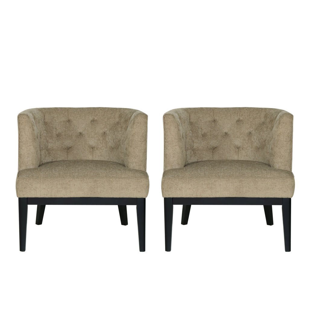 Clough Contemporary Fabric Tufted Accent Chairs, Dark Beige and Dark Brown Noble House