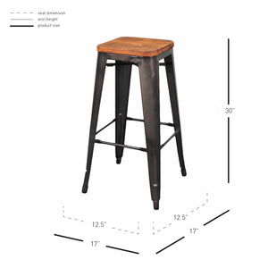 Metropolis Backless Bar Stool Set of 4 - Stylish Retro Design with Solid Pine Top and Stackable Ease