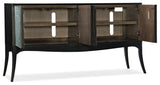 Hooker Furniture Melange Transitional Elodie Four-Door Credenza in Poplar and Hardwood Solids with Oak Veneers, Glass, Silver Leaf and Handpainting 638-85497-99