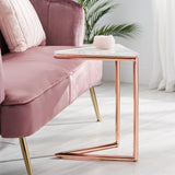 Corral Modern Glam Handcrafted Banswara Marble Top C-Shaped Side Table, White and Rose Gold Noble House