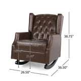 Carey Contemporary Faux Leather Tufted Wingback Rocking Chair, Dark Brown Noble House