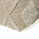 Brinket Large Contemporary Handcrafted Faux Yarn Square Pouf, Ivory and Taupe Noble House