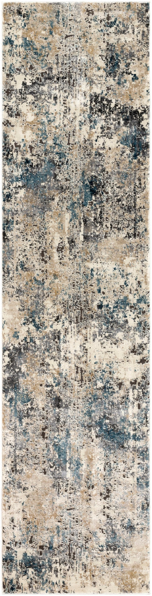 Pune PUN-2301 Modern Polypropylene, Polyester Rug PUN2301-27103 Taupe, Charcoal, Beige, Camel, Dark Brown, Black, Teal, Aqua 80% Polypropylene, 20% Polyester 2'7" x 10'2"