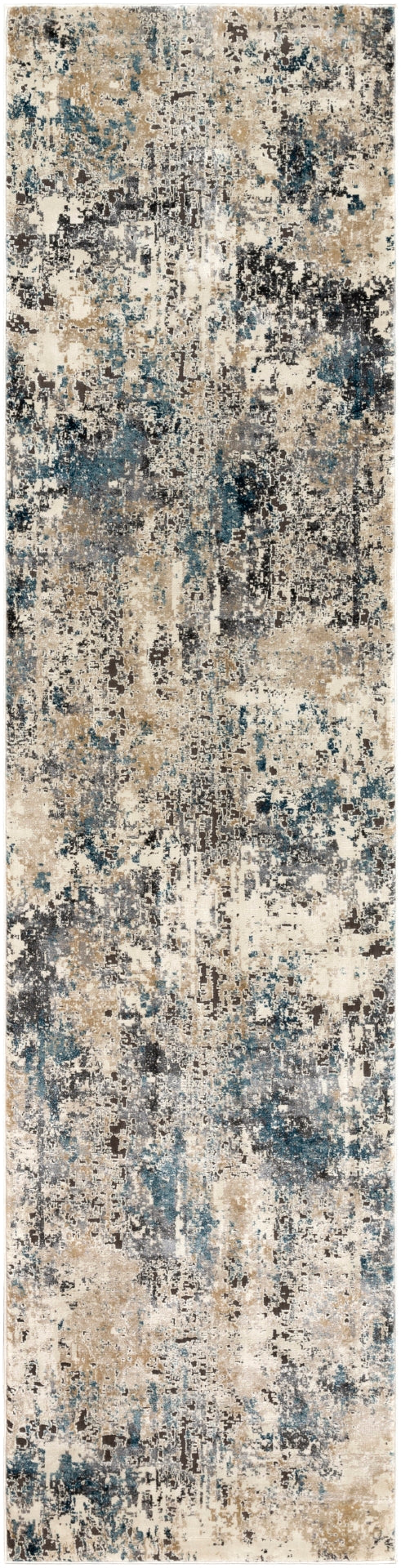 Pune PUN-2301 Modern Polypropylene, Polyester Rug PUN2301-27103 Taupe, Charcoal, Beige, Camel, Dark Brown, Black, Teal, Aqua 80% Polypropylene, 20% Polyester 2'7" x 10'2"
