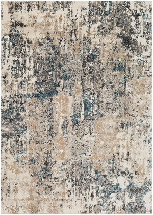 Pune PUN-2301 Modern Polypropylene, Polyester Rug PUN2301-5373 Taupe, Charcoal, Beige, Camel, Dark Brown, Black, Teal, Aqua 80% Polypropylene, 20% Polyester 5'3" x 7'3"
