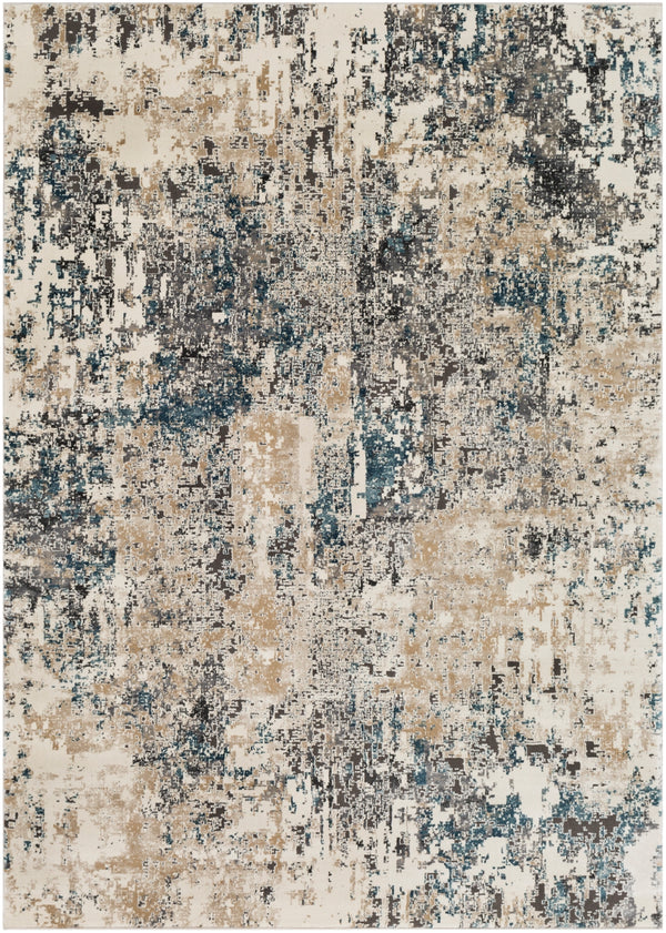 Pune PUN-2301 Modern Polypropylene, Polyester Rug PUN2301-5373 Taupe, Charcoal, Beige, Camel, Dark Brown, Black, Teal, Aqua 80% Polypropylene, 20% Polyester 5'3" x 7'3"