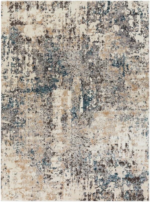 Pune PUN-2301 Modern Polypropylene, Polyester Rug PUN2301-710103 Taupe, Charcoal, Beige, Camel, Dark Brown, Black, Teal, Aqua 80% Polypropylene, 20% Polyester 7'10" x 10'2"