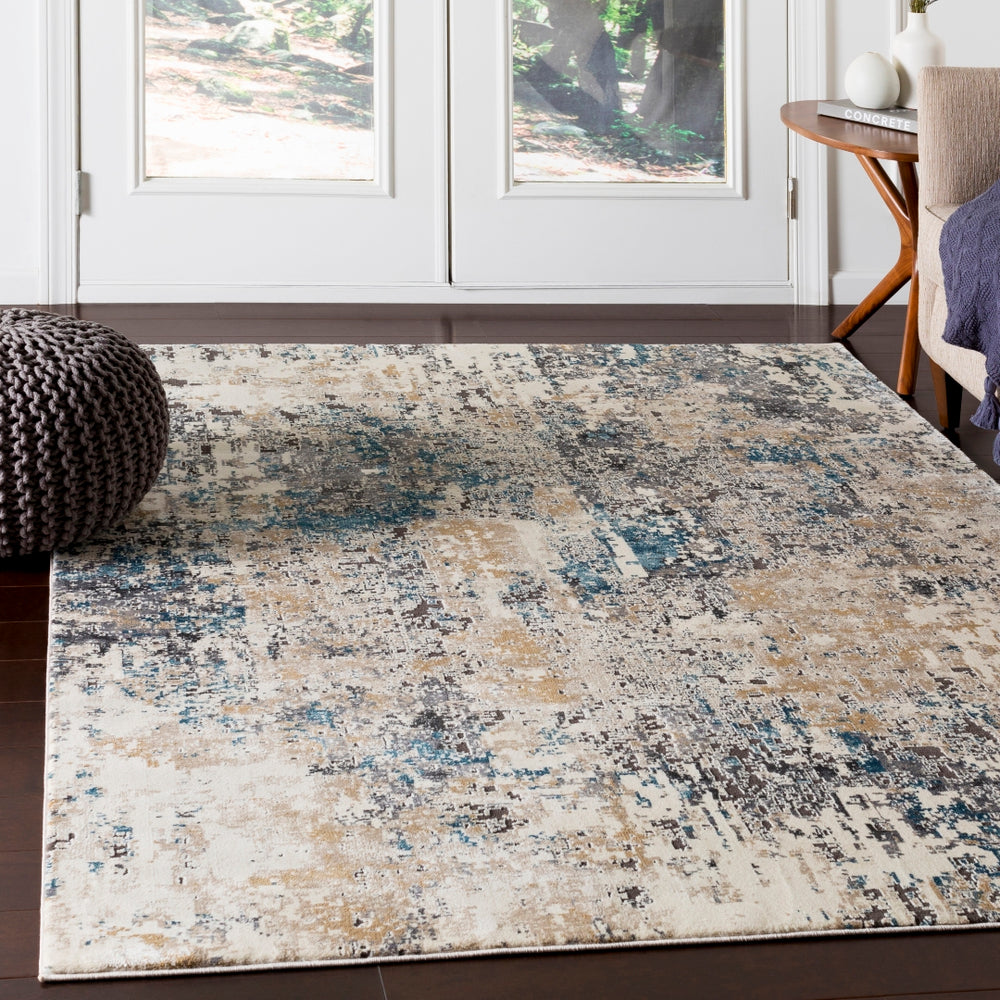 Pune PUN-2301 Modern Polypropylene, Polyester Rug PUN2301-93123 Taupe, Charcoal, Beige, Camel, Dark Brown, Black, Teal, Aqua 80% Polypropylene, 20% Polyester 9' x 12'4"