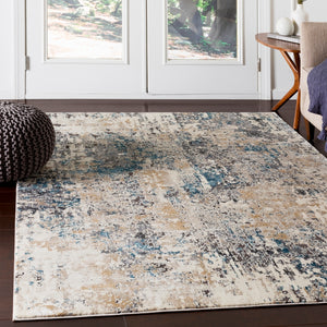 Pune PUN-2301 Modern Polypropylene, Polyester Rug PUN2301-93123 Taupe, Charcoal, Beige, Camel, Dark Brown, Black, Teal, Aqua 80% Polypropylene, 20% Polyester 9' x 12'4"