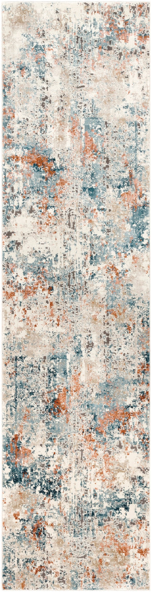 Pune PUN-2302 Modern Polypropylene, Polyester Rug PUN2302-27103 Teal, Aqua, Beige, Taupe, Dark Brown, Burnt Orange, Coral, Camel 80% Polypropylene, 20% Polyester 2'7" x 10'2"
