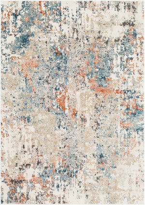 Pune PUN-2302 Modern Polypropylene, Polyester Rug PUN2302-93123 Teal, Aqua, Beige, Taupe, Dark Brown, Burnt Orange, Coral, Camel 80% Polypropylene, 20% Polyester 9' x 12'4"