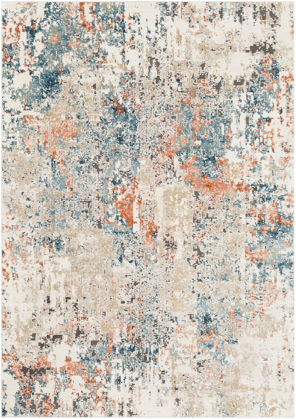 Pune PUN-2302 Modern Polypropylene, Polyester Rug PUN2302-93123 Teal, Aqua, Beige, Taupe, Dark Brown, Burnt Orange, Coral, Camel 80% Polypropylene, 20% Polyester 9' x 12'4"