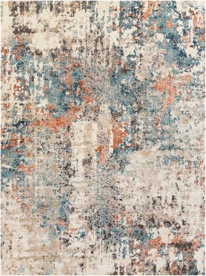Pune PUN-2302 Modern Polypropylene, Polyester Rug PUN2302-710103 Teal, Aqua, Beige, Taupe, Dark Brown, Burnt Orange, Coral, Camel 80% Polypropylene, 20% Polyester 7'10" x 10'2"