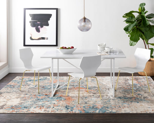 Pune PUN-2302 Modern Polypropylene, Polyester Rug PUN2302-27103 Teal, Aqua, Beige, Taupe, Dark Brown, Burnt Orange, Coral, Camel 80% Polypropylene, 20% Polyester 2'7" x 10'2"