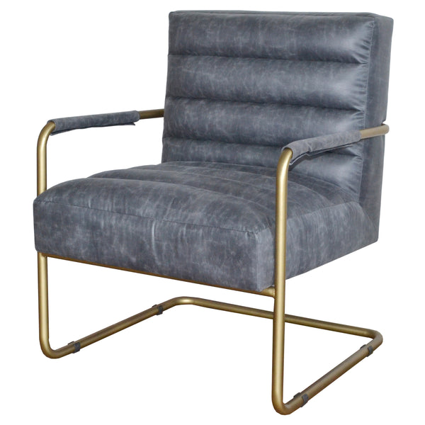 Peyton Bonded Leather Chair – Modern Vintage Design with Channel Tufting and Elegant Gold Finish