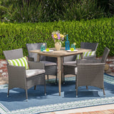 Coronados Outdoor 5 Piece Wood and Wicker Dining Set, Gray and Gray Noble House