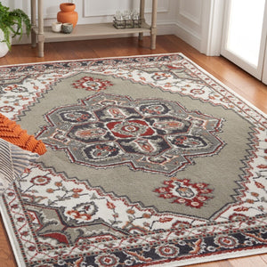 Safavieh Pyramid 215  Power Loomed Rug Grey/Ivory / Rust PYR215F-9