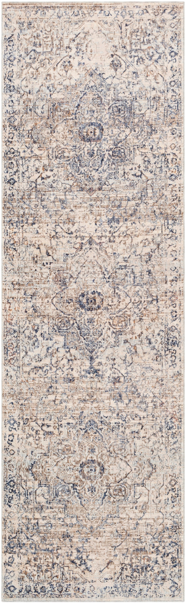 Palazzo PZL-2304 Traditional Polyester, Viscose Rug PZL2304-3310 Navy, Denim, Pale Blue, Camel, Taupe, Cream, White, Blush 70% Polyester, 30% Viscose 3'3" x 10'