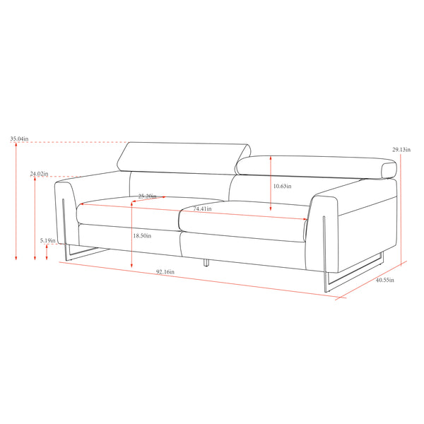 Pasargad Serena Modern Blue Sofa with Silver Leg PZW-2027B-3-PASARGAD