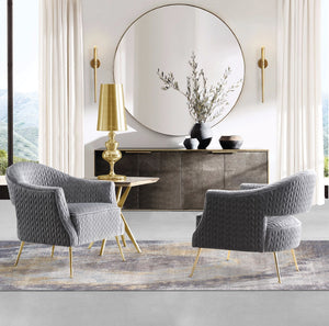 Pasargad Noho Collection Lafayette Velvet Accent Chair, Grey PZW-769-PASARGAD