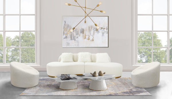 Pasargad Simona Collection Modern Curved Sofa with Pillow (W. xD. xH, White) PZW-943W-S-PASARGAD