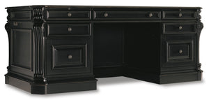Hooker Furniture Telluride Traditional-Formal 76'' Executive Desk w/Leather Panels in Hardwood Solids with Cherry Veneers, Carved Leather, Nail head Trim & Glaze Hang-up with High Quality Bonded Leather 370-10-363