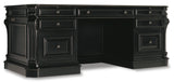 Telluride Traditional-Formal 76'' Executive Desk W/Leather Panels In Hardwood Solids With Cherry Veneers, Carved Leather, Nail Head Trim & Glaze Hang-Up With High Quality Bonded Leather