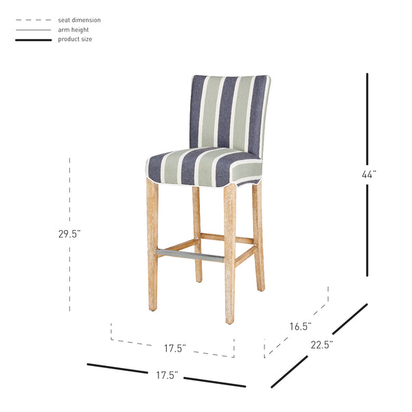 Milton Fabric Bar Stool Hurley Stripe Blue