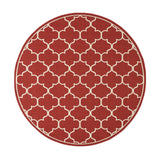 Thornhill Outdoor 7'10" Round Trefoil Area Rug, Red and Ivory Noble House