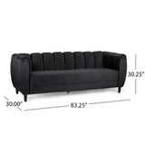 Bobran Modern Velvet 3 Seater Sofa, Black and Dark Brown Noble House
