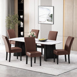 Pollards Contemporary Upholstered Dining Chairs (Set of 6), Dark Brown Faux Leather and Espresso Noble House