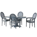 Judith French Country Wood and Cane 5-Piece Expandable Oval Dining Set, Gray Noble House