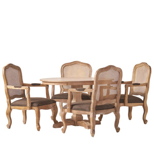 Noble House Ardyce French Country Upholstered Wood and Cane 5 Piece Circular Dining Set, Natural and Brown