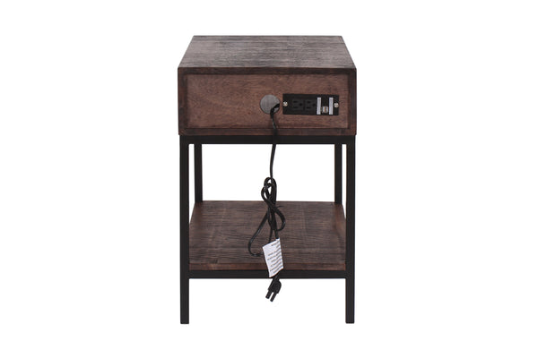 Porter Designs Lakewood Solid Wood with Power Ports Transitional End Table Dark Brown 05-190-26-0809