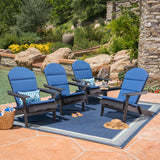 Malibu Outdoor Acacia Wood Folding Adirondack Chairs with Cushions (Set of 4), Dark Gray and Navy Blue