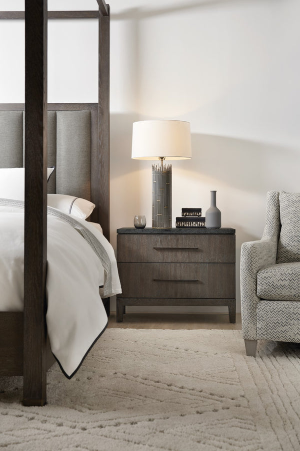 Hooker Furniture Miramar - Aventura Transitional Miramar Aventura San Marcos Stone Top Nightstand in Rubberwoods Solids with White Oak and Pine Knotty Oak Veneer 6202-90015-DKW