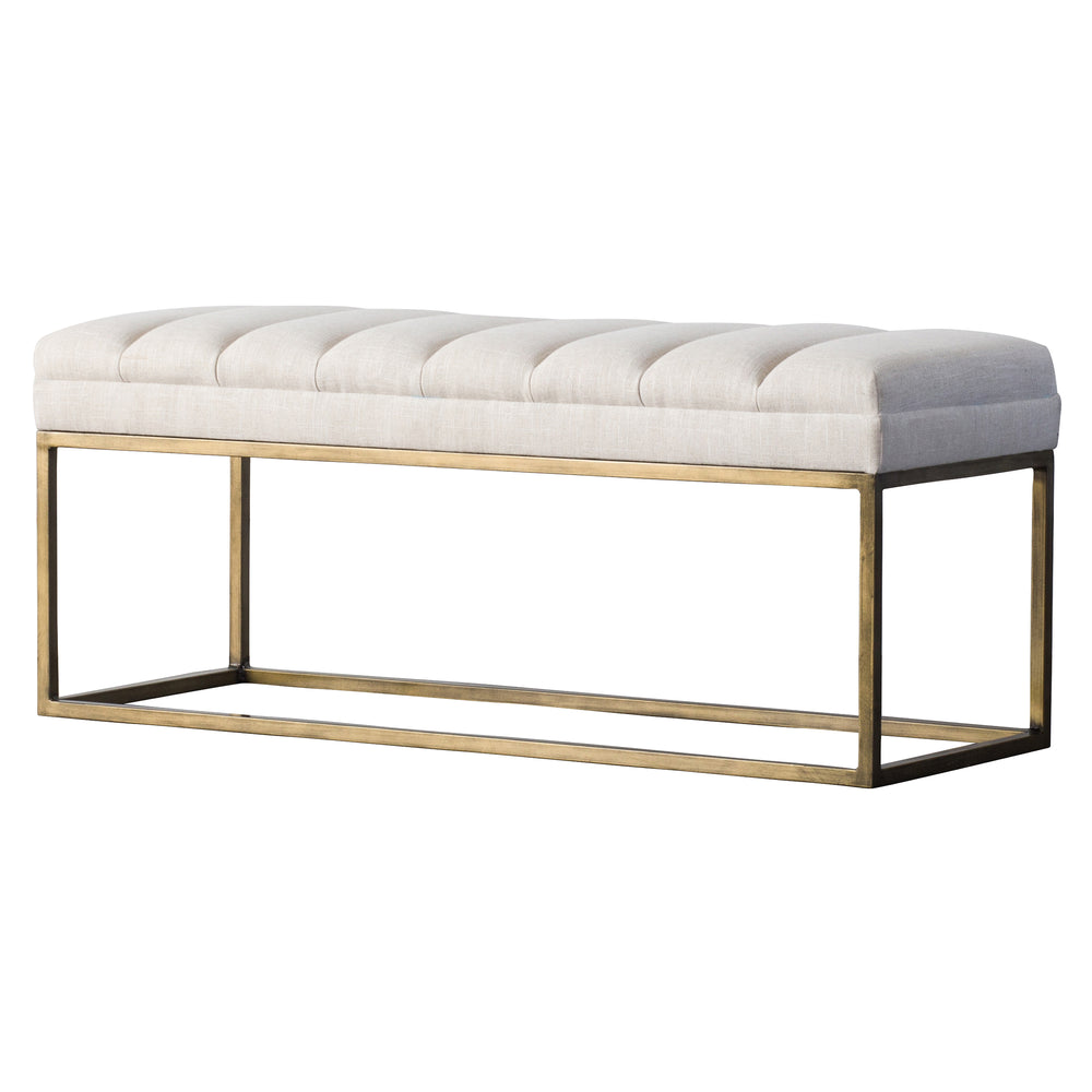 Darius Fabric Bench - Chic Modern Seating with Plush Tufting and Stylish Brushed Gold Steel Frame
