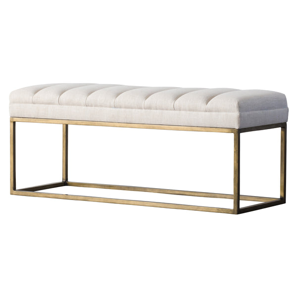 Darius Fabric Bench - Chic Modern Seating with Plush Tufting and Stylish Brushed Gold Steel Frame