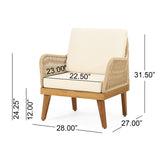 Annisa Outdoor Acacia Wood 4 Seater Chat Set with Cushion, Teak, Light Brown, and Beige Noble House