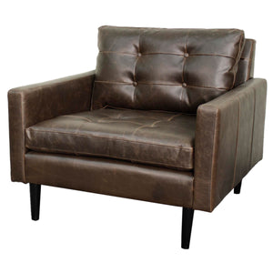 Ritchie Bonded Leather Arm Chair - Mid-Century Modern Design with Tufted Back and Black Splayed Legs