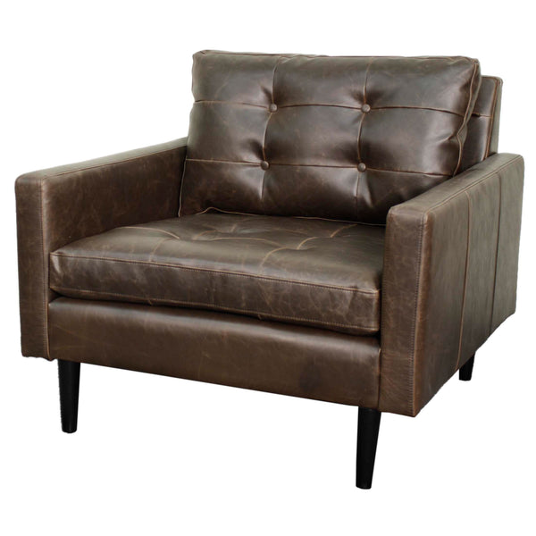 Ritchie Bonded Leather Arm Chair - Mid-Century Modern Design with Tufted Back and Black Splayed Legs