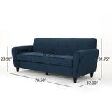 Emiliana Buttoned Traditional Navy Blue Fabric 3 Seater Sofa Noble House