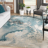 Nourison Maxell MAE08 Modern Machine Made Power-loomed Indoor only Area Rug Ivory/Teal 9'3" x 12'9" 99446880246