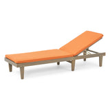 Nadine Outdoor Acacia Wood Chaise Lounge and Cushion Set, Gray and Rust Orange Noble House